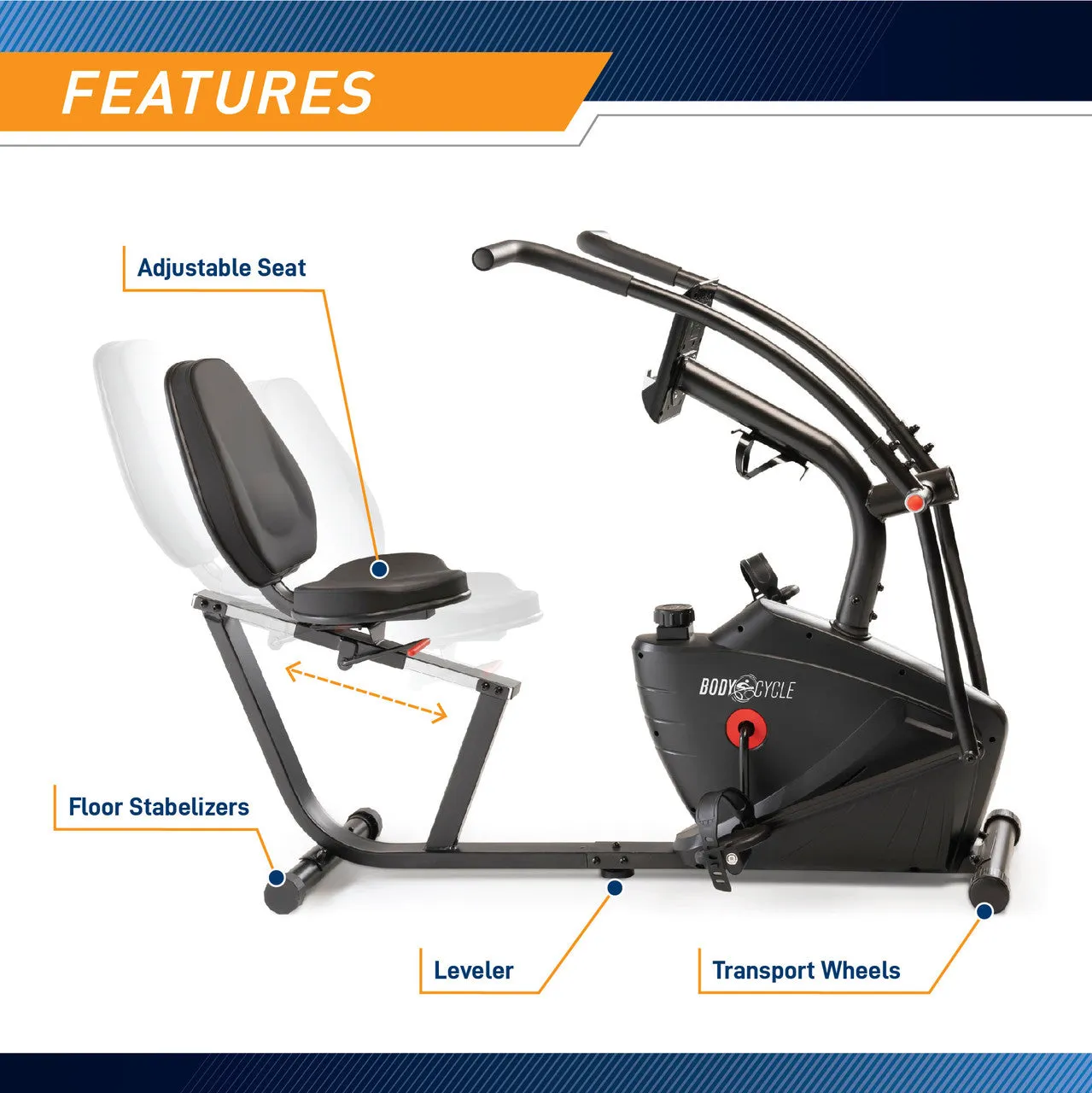 Body Cycle by Marcy Dual Action Recumbent Exercise Bike | JX-7301