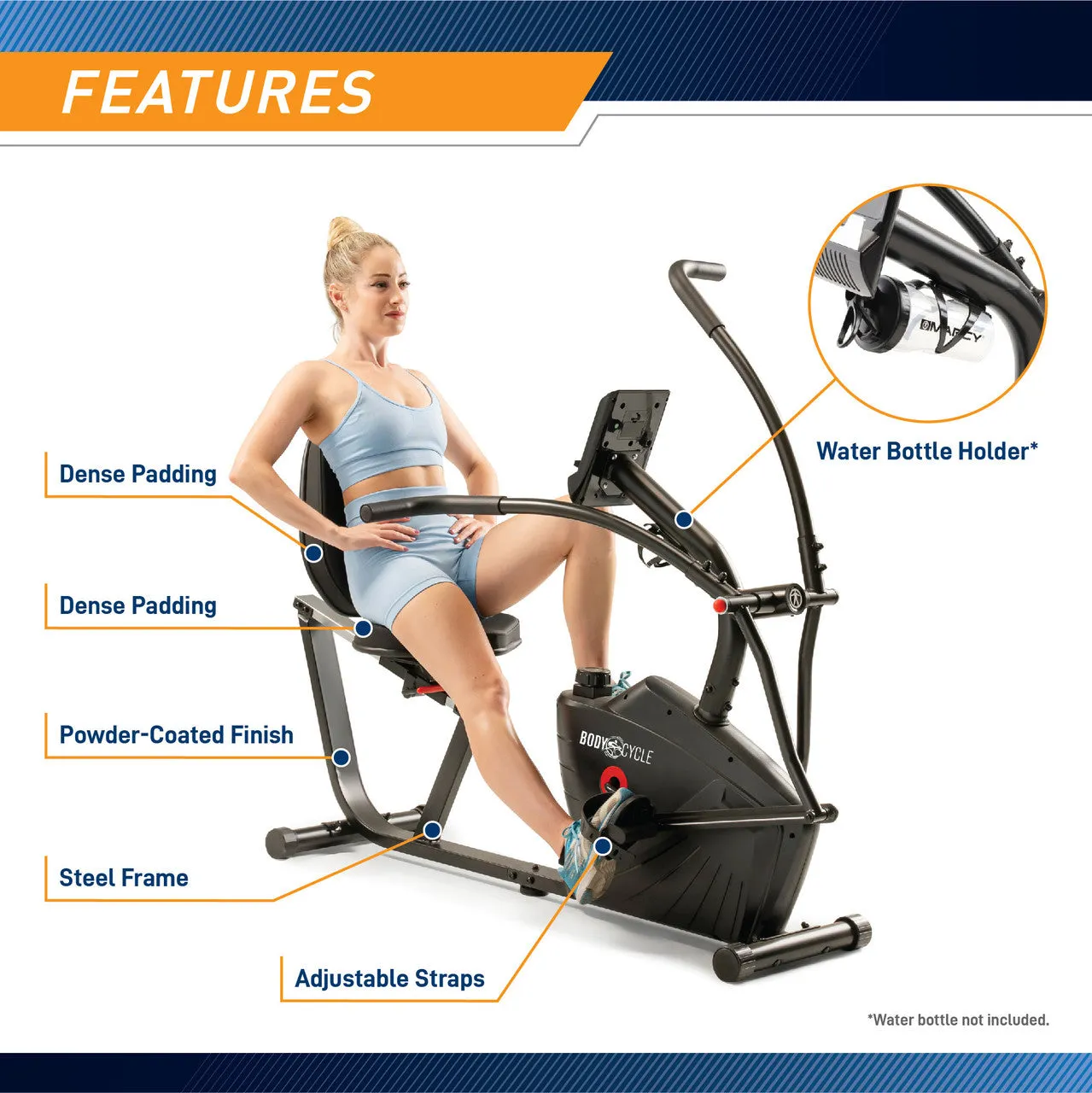 Body Cycle by Marcy Dual Action Recumbent Exercise Bike | JX-7301