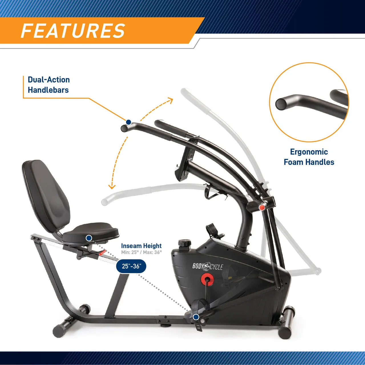 Body Cycle by Marcy Dual Action Recumbent Exercise Bike | JX-7301