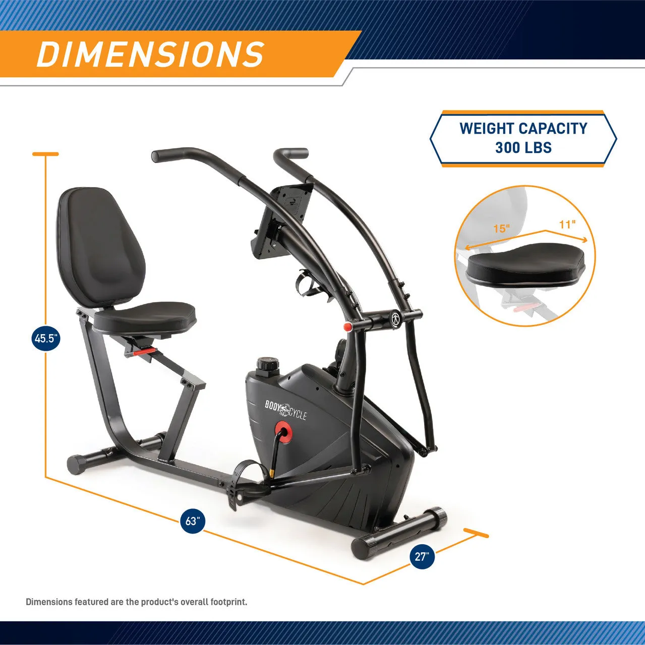 Body Cycle by Marcy Dual Action Recumbent Exercise Bike | JX-7301