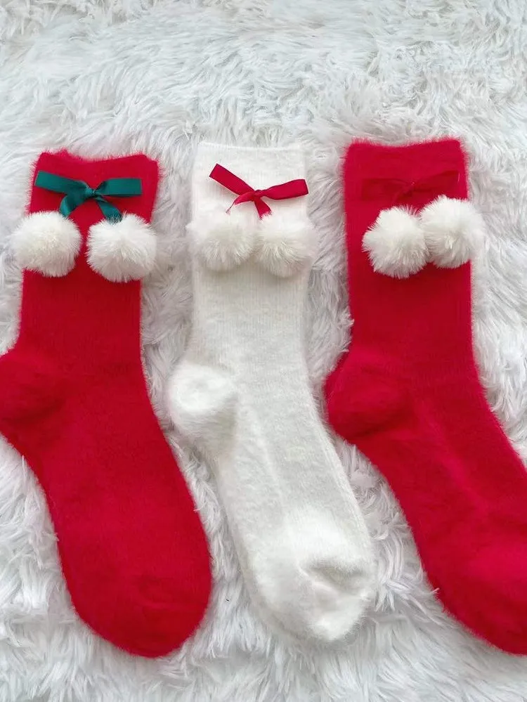 Bow Pompons Lolita Calf/Ankle Socks