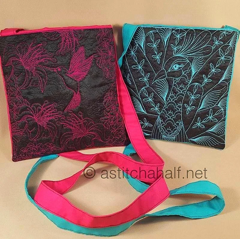 Chalk Board Duo Chalk Board Peacock and Sunbird Cross Body Bags