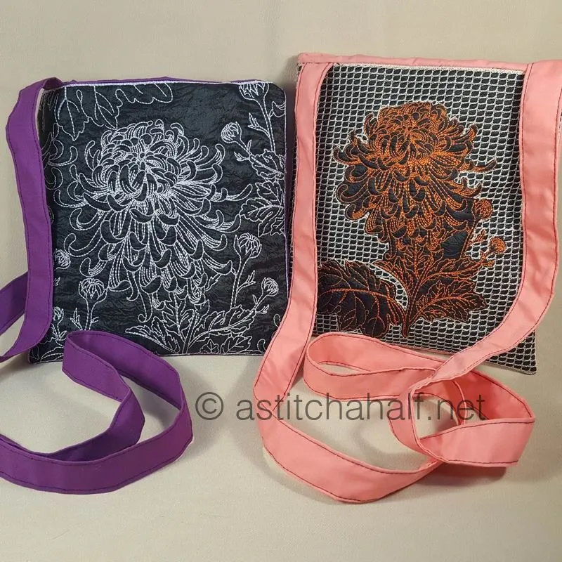 Chalk Board Duo Oriental Chrysanthemum Cross Body Bags