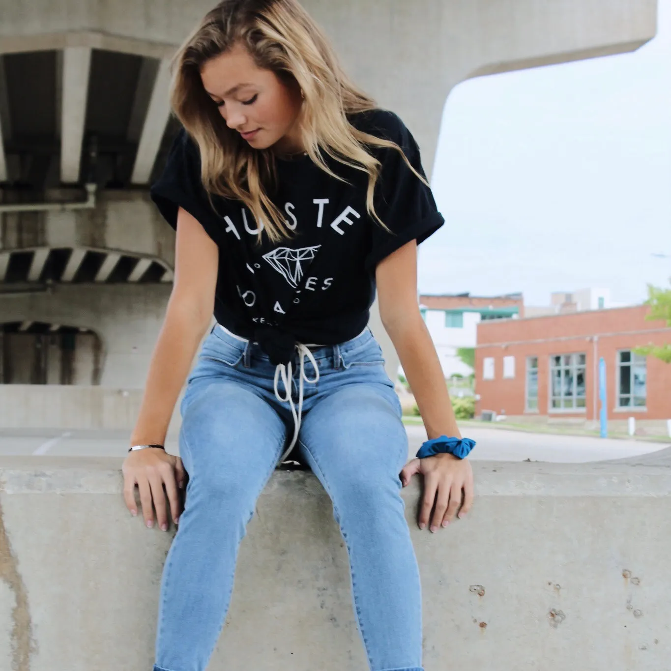 Everyday Blue Pocket  Key Chain Scrunchie No Bow