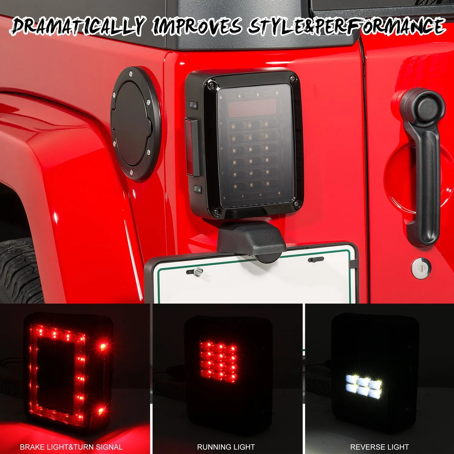 For JEEP Wrangler JK 07-17 Car LED Reverse Brake Taillights