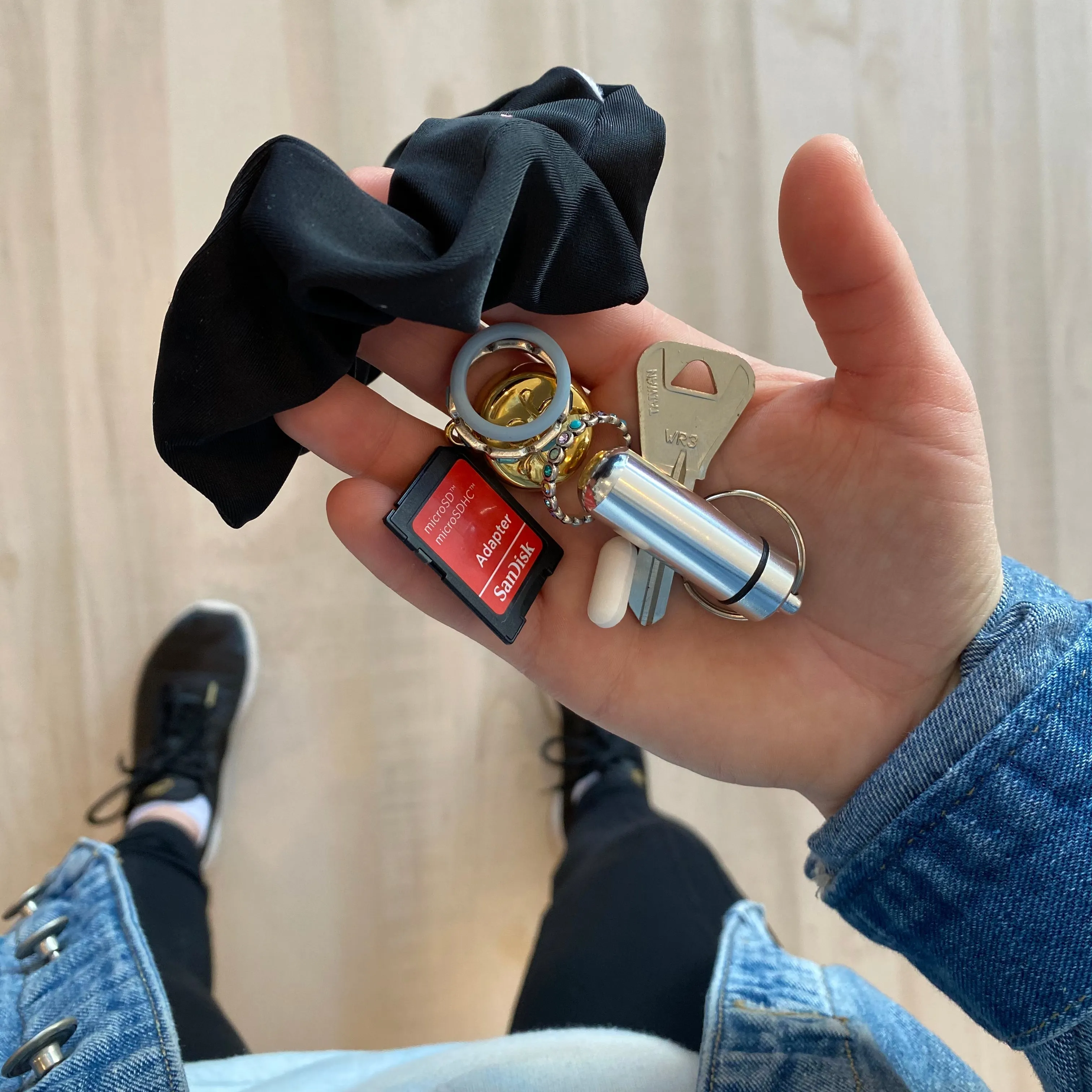 Jet Black Pocket Key Chain Scrunchie