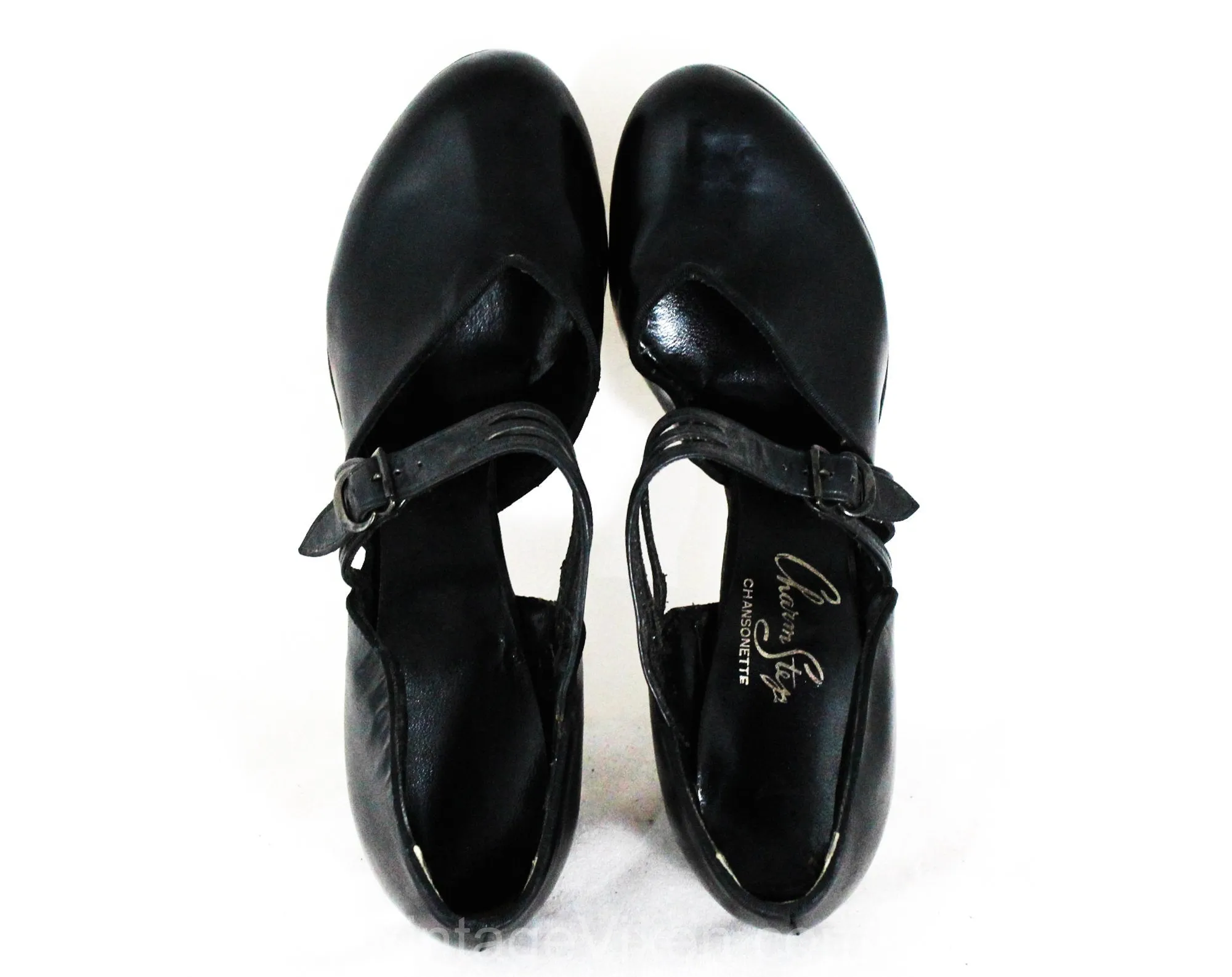 Size 4.5 1940s Black Leather Shoes - Unworn 40s Pumps with Deco Curve Strap High Heels - Pin Up Girl Deadstock - MISMATCH Size 5 & 4 1/2