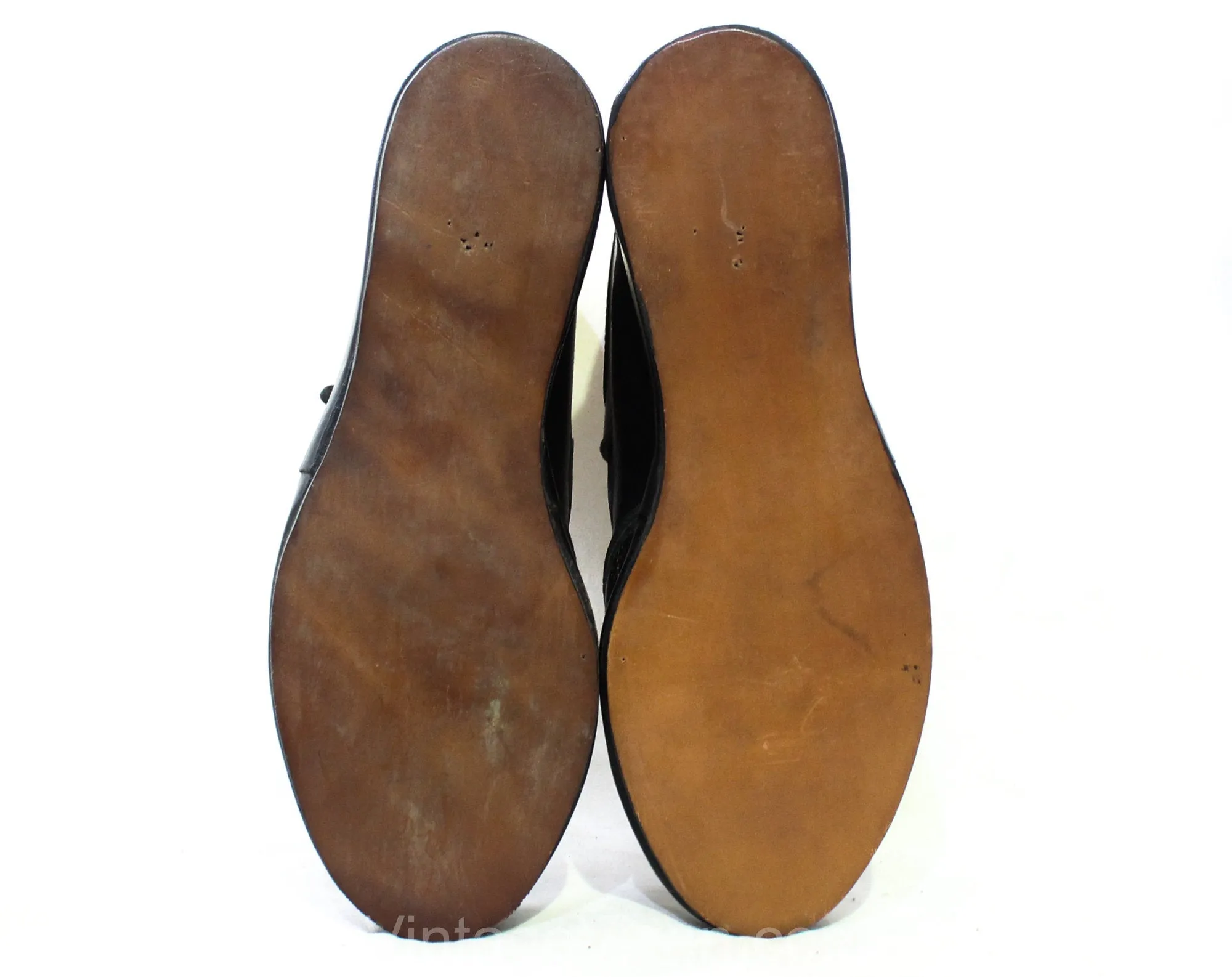 Size 5 Black 1940s Peep Toe Shoes - Small Size 5B Open Toe Platforms - Double Buckle Strap Wedges - Casual Late 40s Sandals - NOS Deadstock